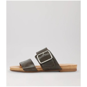Dallas Khaki Leather Slides