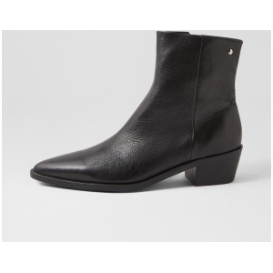 Demps Black Leather Ankle Boots