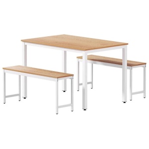 Dining Table and Chairs Set 3PCS Metal Desk Bench Sets Kitchen Furniture