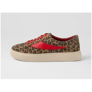 Dowens Camel Leopard Red Suede Leather Sneakers