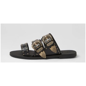 Eastwood Stud Black Croc Gold Leather Slides