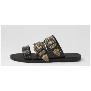 Eastwood Stud Black Croc Gold Leather Slides