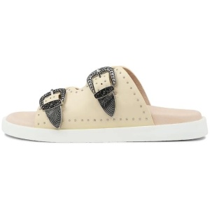 Eastwood Stud Footbed Off White Leather Slides