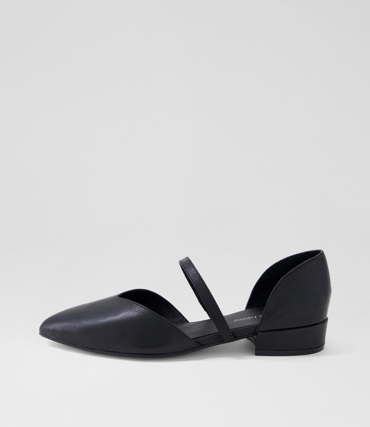 Editta Black Leather Flat Shoes