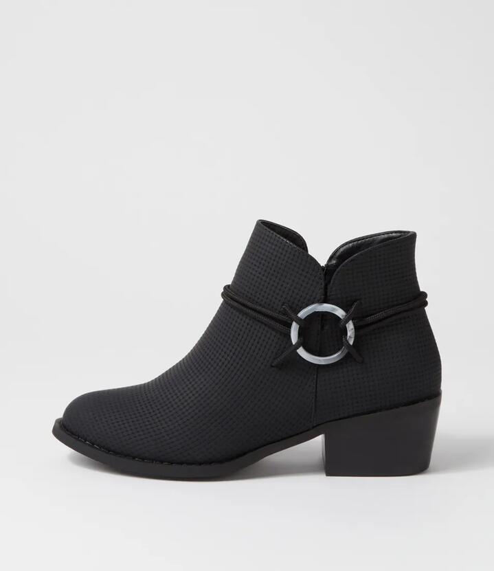 Electric Black Emboss Ankle Boots