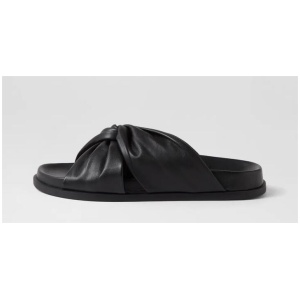 Elise Footbed Black Leather Slides