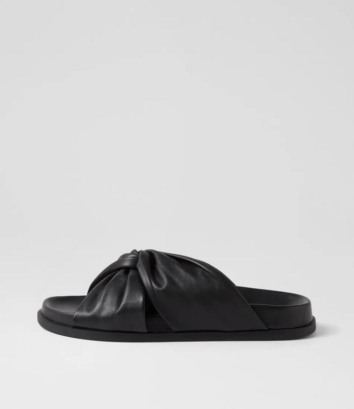 Elise Footbed Black Leather Slides