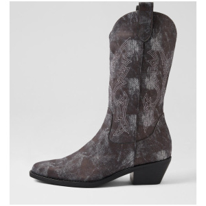 Esteban Black Distress Denim Leather Calf Boots