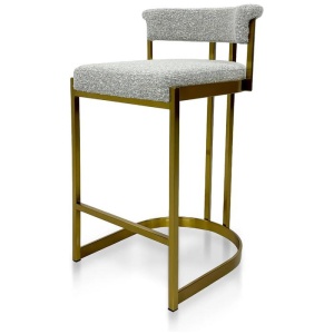 Ex Display - Adela Silver Grey Boucle Bar Stool - Golden Base by Interior Secrets - AfterPay Available
