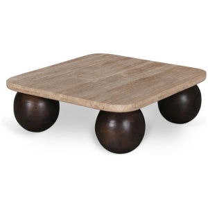 Ex Display - Omran 90cm Travertine Top Coffee Table - Walnut by Interior Secrets - AfterPay Available