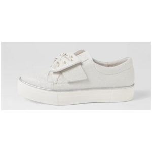 Falest Silver Lizard White Shimmer Leather Sneakers