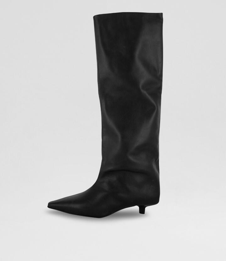 Fizz Black Leather Knee High Boots