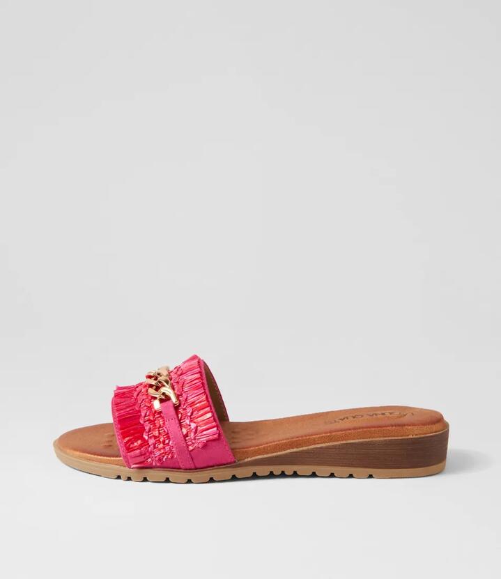 Flirty Hot Pink Raffia Sandals