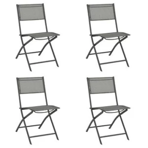 Folding Outdoor Chairs 4 Pcs Grey Steel And Textilene