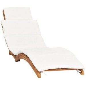 Folding Sun Lounger With Cream White Cushion Solid Teak Wood