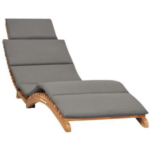 Folding Sun Lounger With Dark Grey Cushion Solid Teak Wood