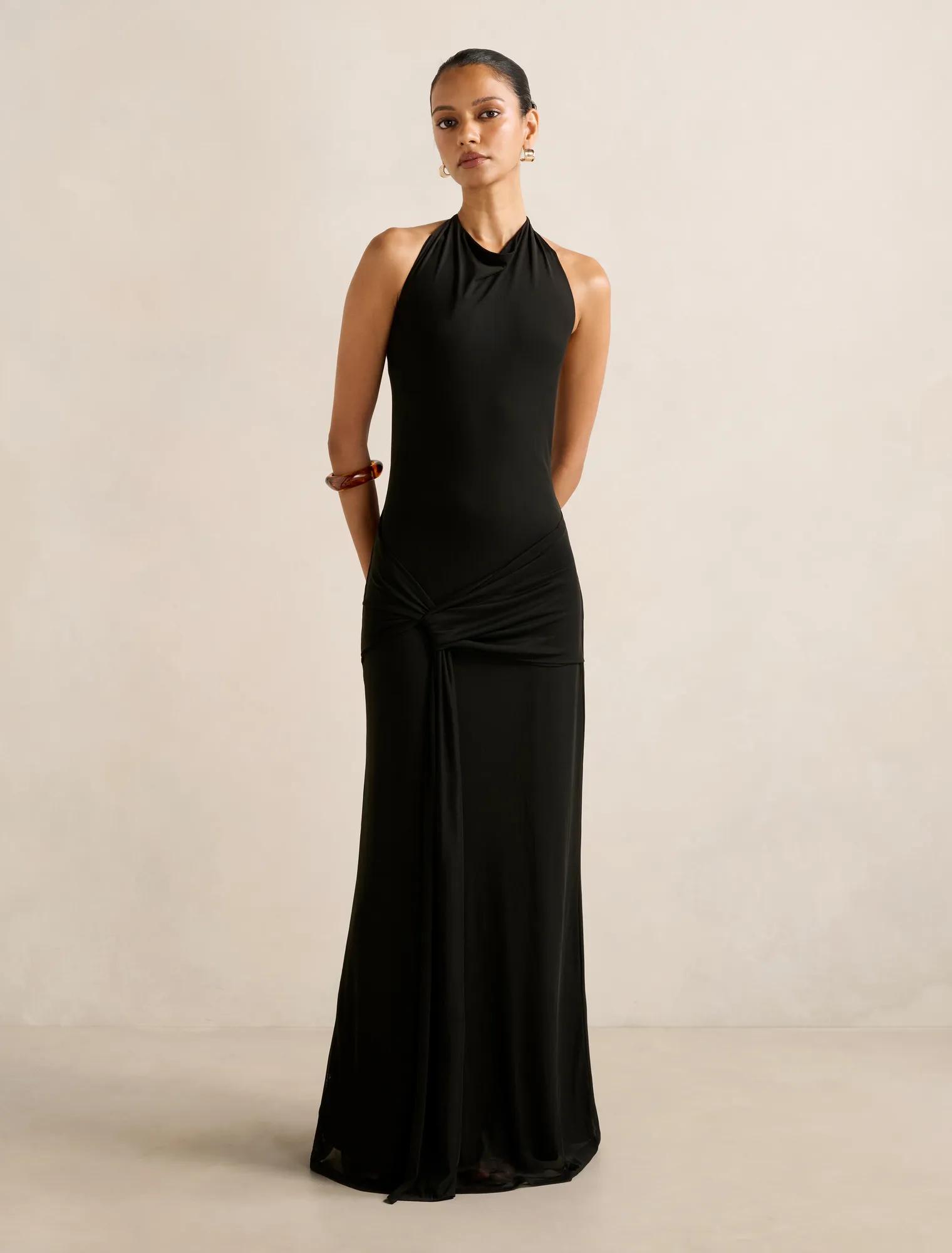 Forever New Women's Abby Petite Halter Mesh Maxi Dress in Black