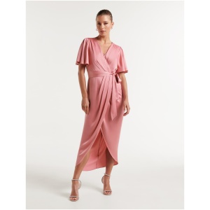 Forever New Women's Carolina Satin Midi Dress in Wild Rose