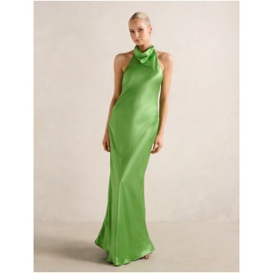 Forever New Women's Clementine High Neck Satin Maxi Dress in Shamrock