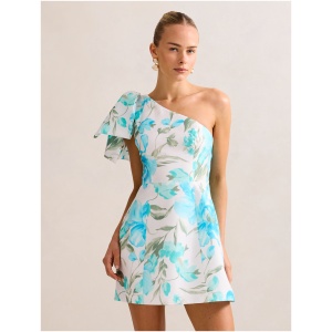 Forever New Women's Darcy One Shoulder Bow Mini Dress in Blue Lyell Floral
