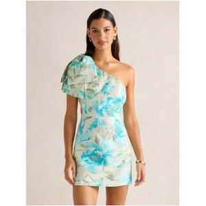 Forever New Women's Darcy One Shoulder Bow Mini Dress in Mint Lyell Floral