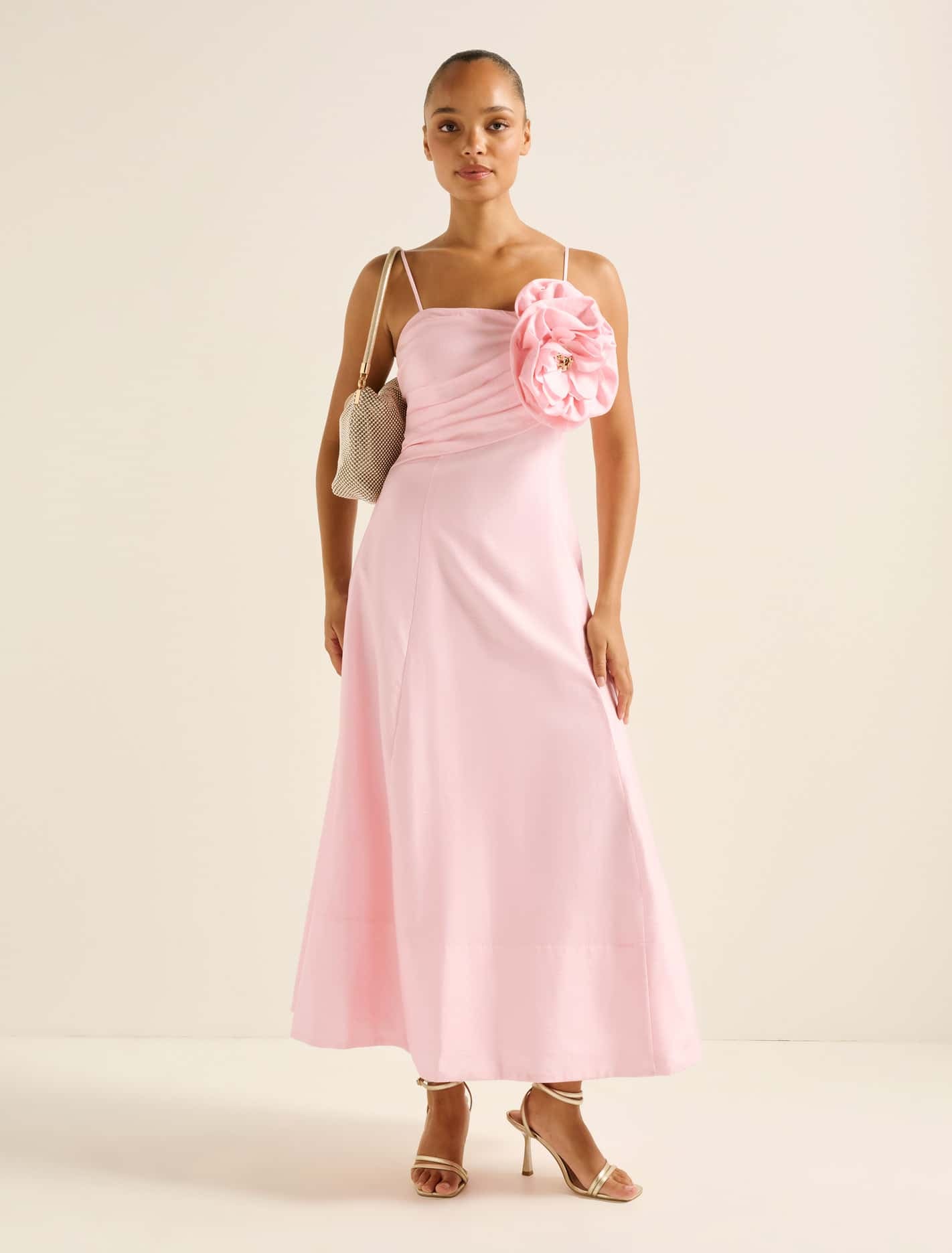 Forever New Women's Felicia Structured Flower Midi Dress in Soft Pink