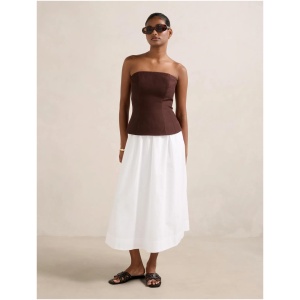 Forever New Women's Helena Petite Strapless Midi Dress in Chocolate/Porcelain