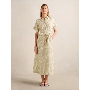 Forever New Women's Hilary Belted Linen Midi Dress in Tuxen Leaf