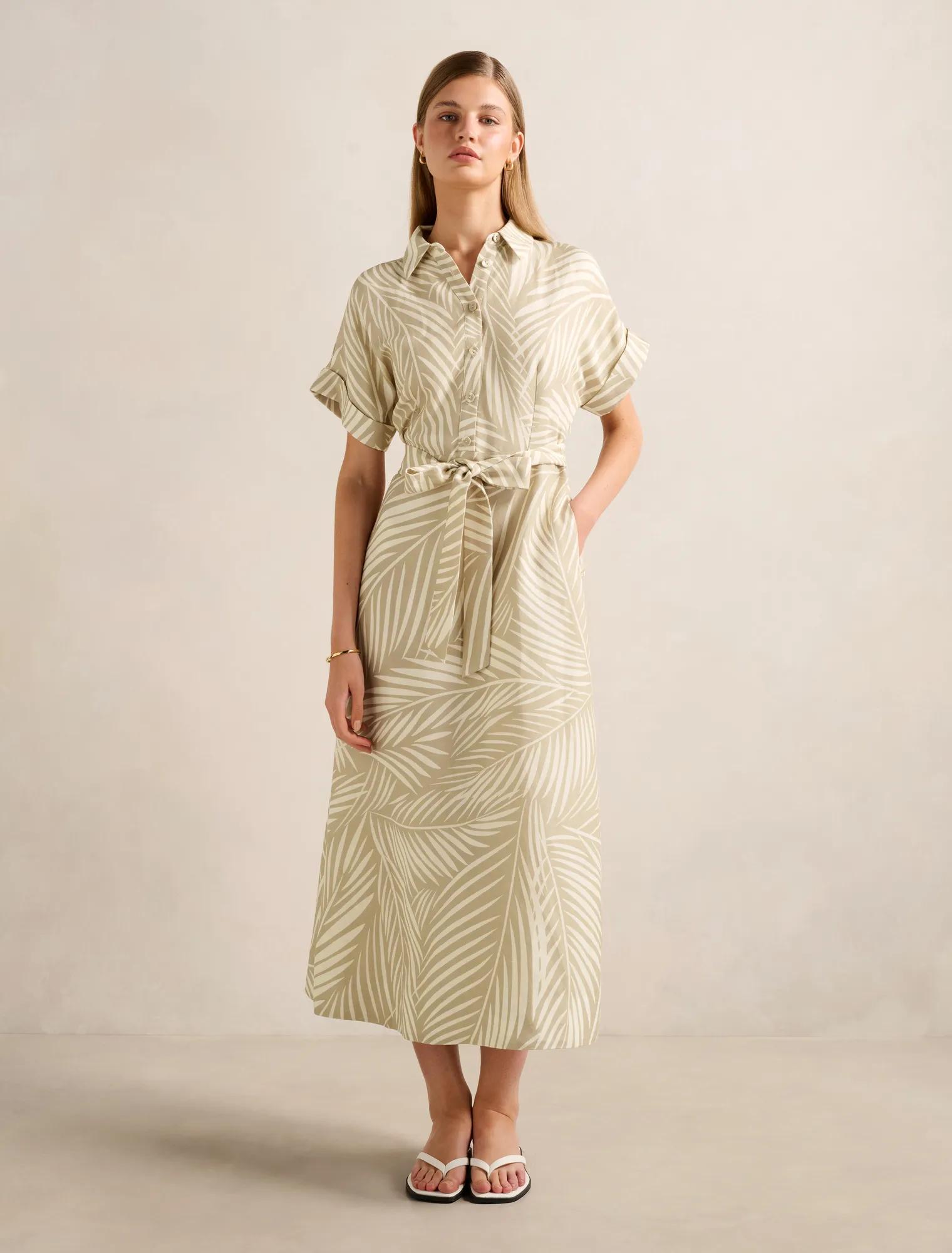 Forever New Women's Hilary Belted Linen Midi Dress in Tuxen Leaf