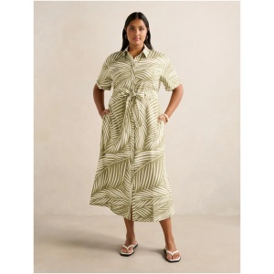 Forever New Women's Hilary Curve Plus Size Belted Linen Midi Dress in Tuxen Leaf