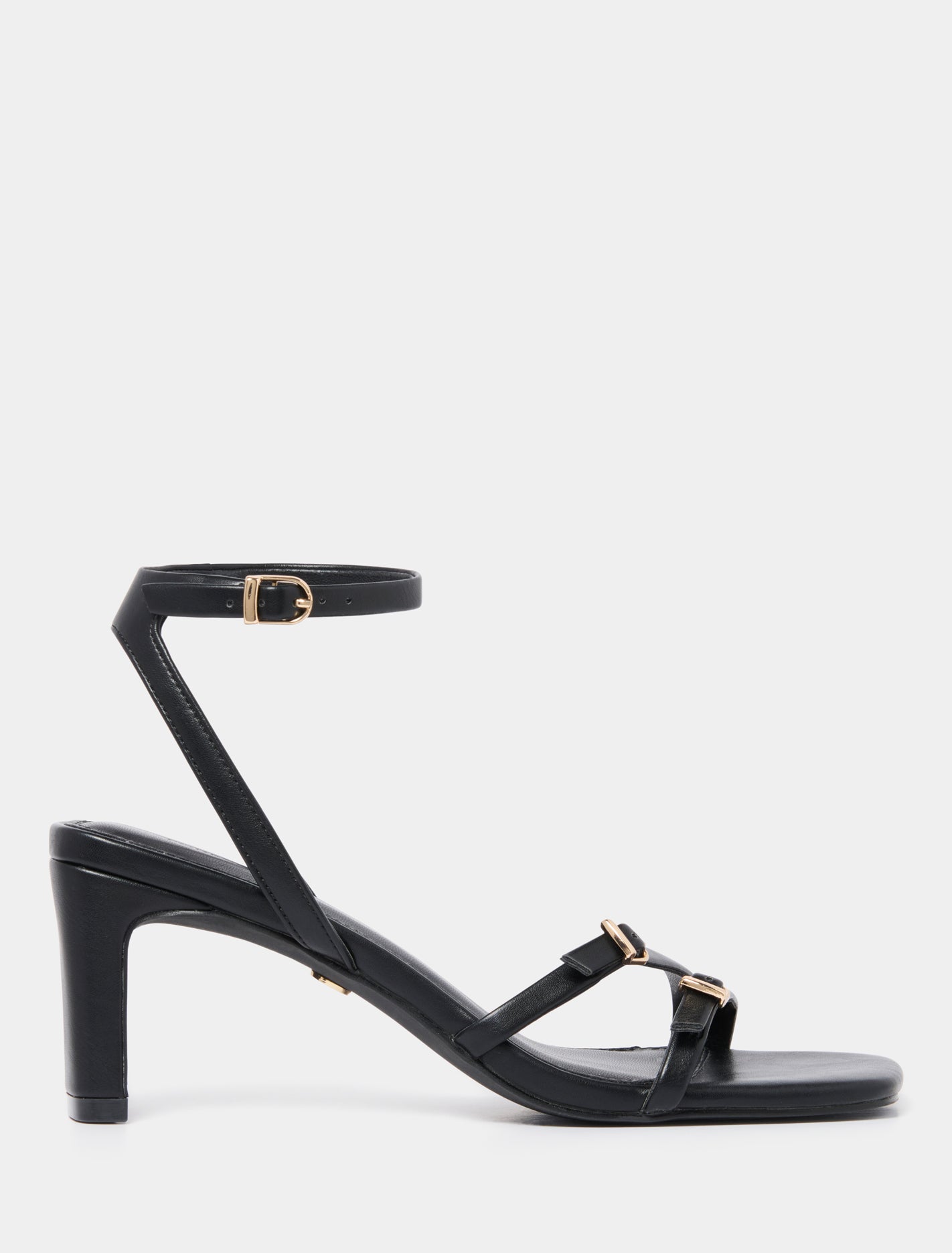 Forever New Women's Ines Asymmetrical Strapping Detail Sandal in Black
