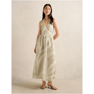 Forever New Women's Lilian Wrap Linen Halter Midi Dress in Tuxen Leaf