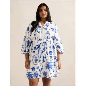 Forever New Women's Lynda Curve Plus Size Button Through Mini Dress in Hydra Tile