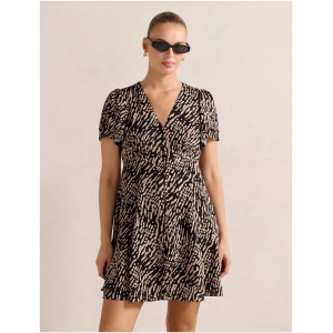 Forever New Women's Pria Button-Through Mini Dress in Black Dalston Abstract