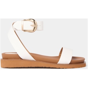 Forever New Women's Winter Ankle Strap Footbed Sandal in White