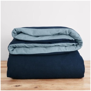 French Flax Linen Double Sided Quilt Cover in Indigo/Marine Blue