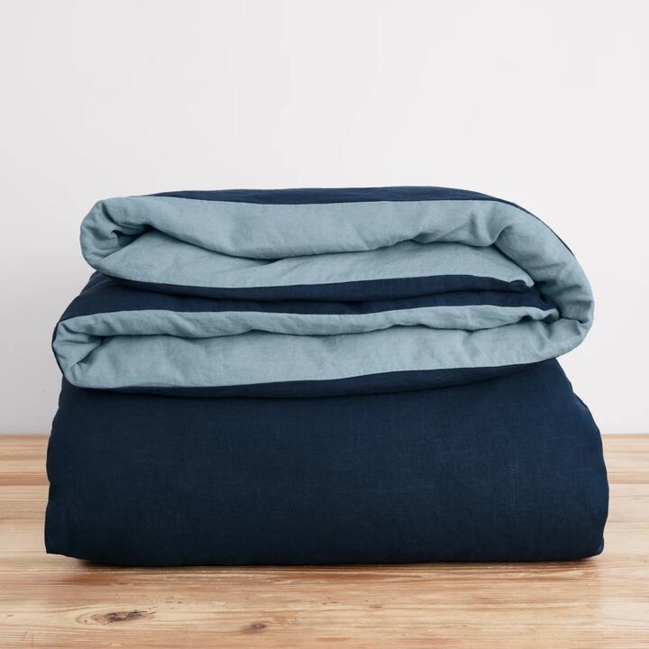French Flax Linen Double Sided Quilt Cover in Indigo/Marine Blue