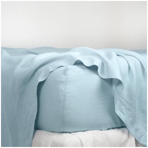 French Flax Linen Fitted Sheet in Sky Blue, King / 40cm