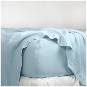 French Flax Linen Fitted Sheet in Sky Blue, King / 50cm