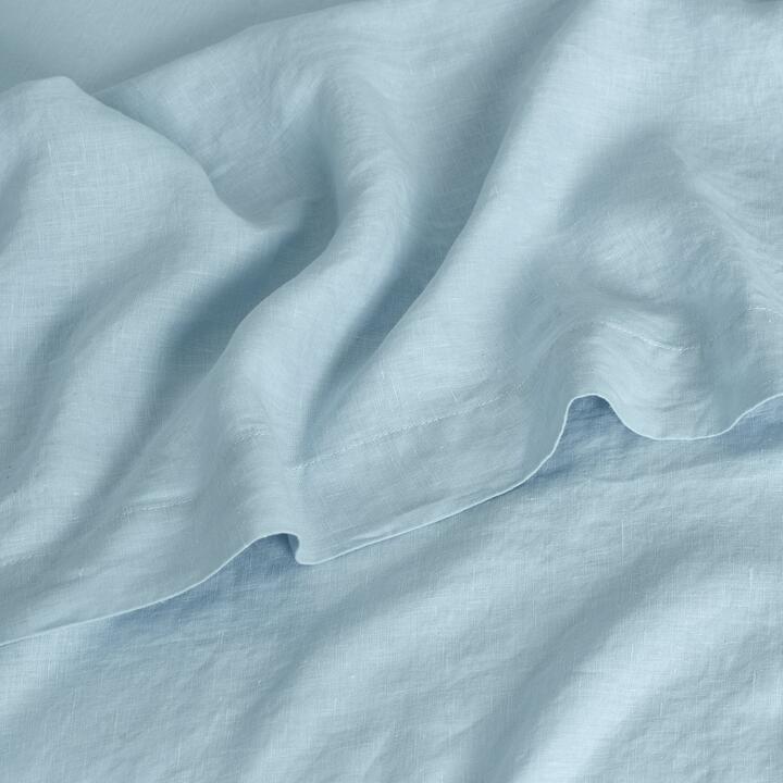 French Flax Linen Flat Sheet in Sky Blue, Queen