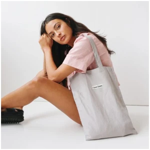 French Flax Linen Market Bag in Soft Grey