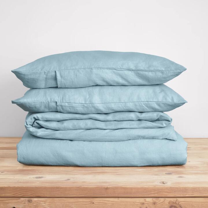 French Flax Linen Quilt Cover Set in Sky Blue, Super King