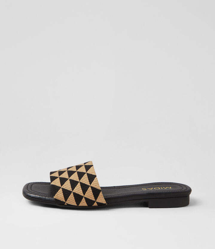 Gale Black Natural Fabric Slides