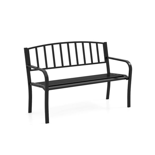Garden Bench With Slatted Backrest And Curved Armrests