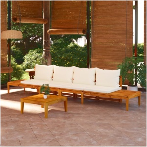 Garden Benches with Cream White Cushions 2 pcs Acacia Wood