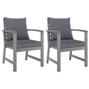 Garden Chairs 2 Pcs With Dark Grey Cushions Solid Acacia Wood