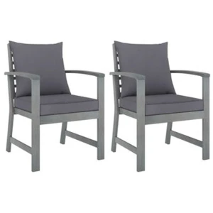 Garden Chairs 2 Pcs With Dark Grey Cushions Solid Acacia Wood
