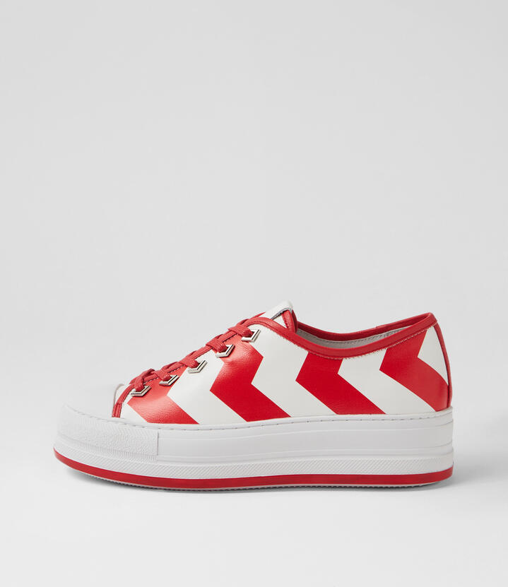 Geony White Red Leather Sneakers