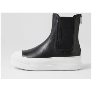 Gindia Black White Sole Leather Ankle Boots