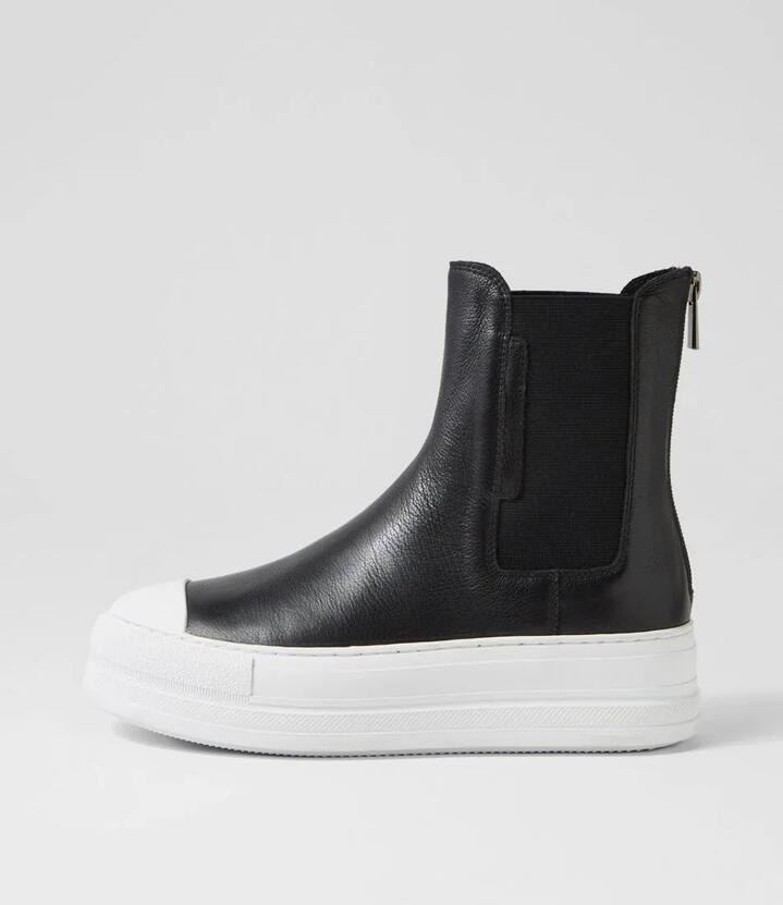 Gindia Black White Sole Leather Ankle Boots